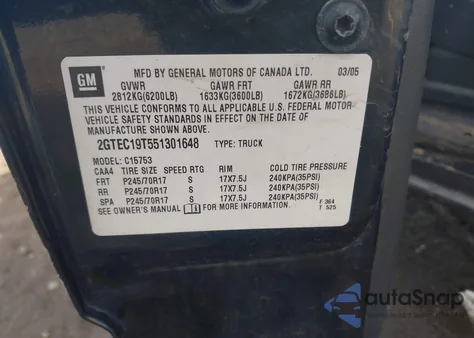 2005 GMC Sierra 1500 Sle из США, поврежденный, VIN 2GTEC19T551301648